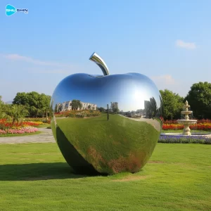 Steel Custom Modern Art Polished Stainless Steel Apple Statue Sculpture For Outdoor Ho