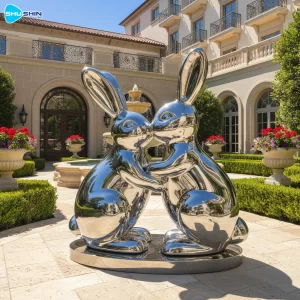 Steel Custom Modern Polished Stainless Steel Hare Sculpture For Outdoor Luxury Gardens