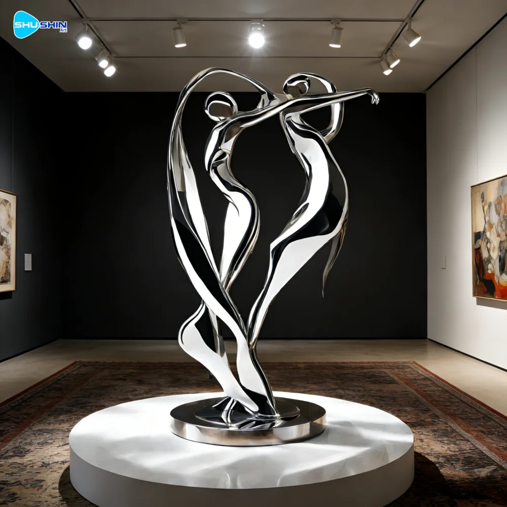 Steel Custom Polished Abstract Lover Sculpture Modern Large Statue Couple Stainless St