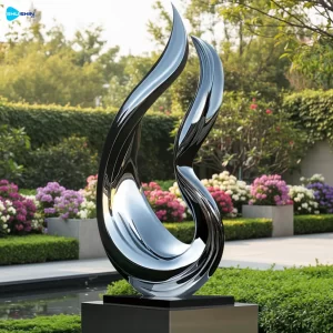 Steel Custom Polished Modern Sculpture Contemporary Flowing Abstract Stainless Steel O