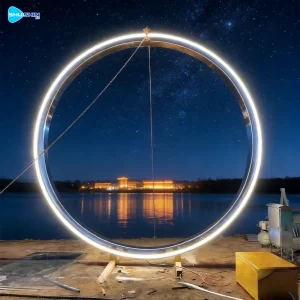Steel Custom Polished Outdoor Large Ring Stainless Steel Sculpture Led Lighting Fashio