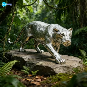 Steel Custom Polished Silver Stainless Steel Modern Panther Statue Sculpture Art Colle