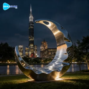 Steel Custom Polished Stainless Steel Abstract Moon Sculpture Large Size Outdoor Urban