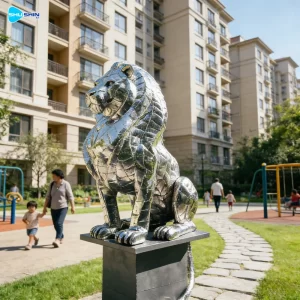 Steel Custom Welded Polished Antique Stainleatioss Steel Lion Sculpture For Outdoor De