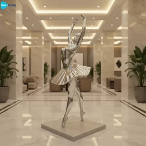 Steel Custom Made Mirror Polished Stainless Steel Women Dancing Sculpture Modern Abstr