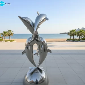 Steel Customizable Style Outdoor Polished Stainless Steel Bright Dolphin Mirror Swimmi