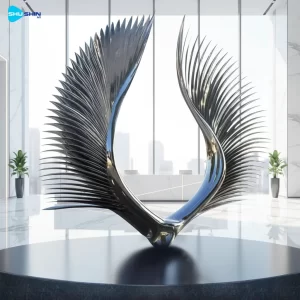 Steel Double Wing Stainless Steel Sculpture Mirror Polished Modern Abstract Art With C