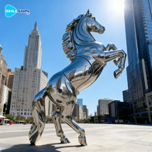 Steel High Quality Modern Art Polished Stainless Steel Jumping Horse Sculpture Model W