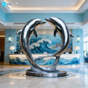Steel Large Outdoor Stainless Steel Welded Electroplated Custom Dolphins Sculpture Ani