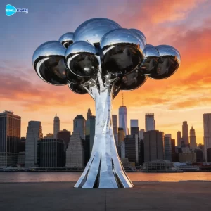 Steel Large Polished Fashion Outdoor Garden Stainless Steel Mirror Cloud Tree Sculptur