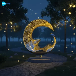 Steel Large Polished Fashion Outdoor Illuminated Crescent Stainless Steel Sculpture