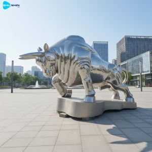 Steel Large Polished Stainless Steel Cow Statues Life Sized Garden Sculptures