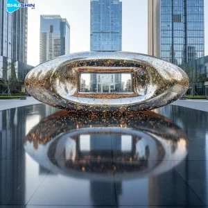 Steel Large Polished Stainless Steel Fashion Mirror Light Fountain Sculpture