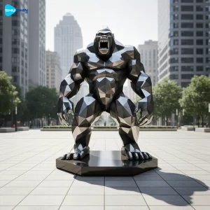 Steel Large Polished Stainless Steel Gorilla Animal Sculpture Modern Art Design For Ou