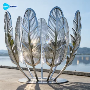 Steel Large Size Outdoor Garden Decor Polished Stainless Steel Feather Sculpture Model