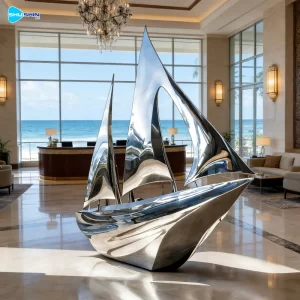 Steel Large Size Polished Modern Art Fashion Outdoor Decoration Ship Statue Stainless 