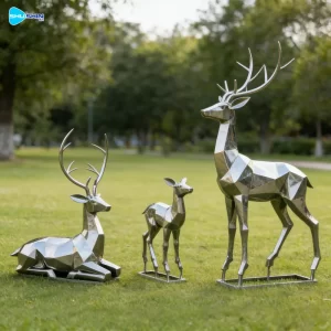 Steel Life Size 304 Stainless Steel Modern Customized Deer Statue With Mirror Polished