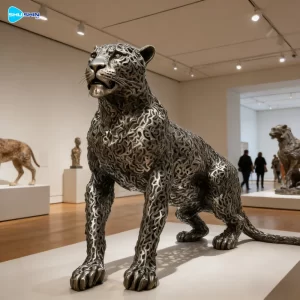 Steel Life Size Custom Stainless Steel Modern Electroplated Panther Leopard Sculpture 