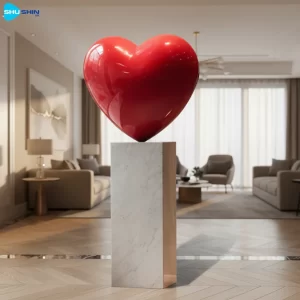 Steel Love Heart Polished Red Stainless Steel Sculpture Marble Base Fashion Design Cas