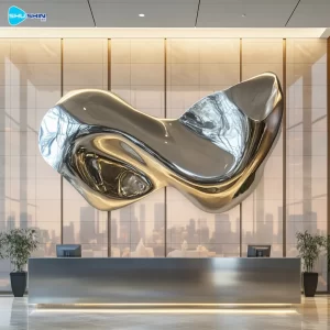 Steel Luxury Polished Fashion Reception Art Large Modern Fluid Abstract Stainless Stee