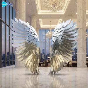 Steel Majestic Stainless Steel Angel Wings Sculpture Modern Abstract Animal Themed Art