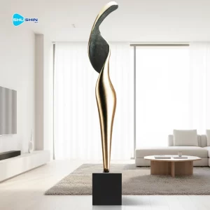Steel Modern Abstract Art Sculpture Polished Stainless Steel Gold Wind Irregular Shape