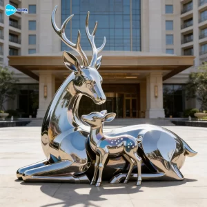 Steel Modern Abstract Stainless Steel Welded Deer Sculpture Hollowed Out Sika Deer Mod