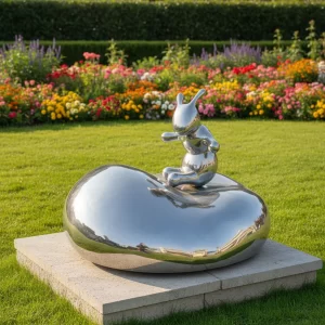 Steel Modern Art Cartoon Animal Character Sculptures Decorative Stainless Steel Mirror
