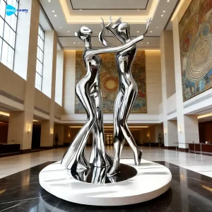 Steel Modern Custom Polished Stainless Steel Outdoor Lovers Figure Sculpture