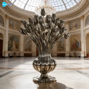 Steel Modern Electroplated Stainless Steel Customized Life Size Tulip Flower Sculpture