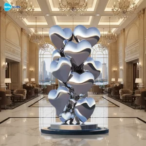 Steel Modern Fashion Art Polished Stainless Steel Stacked Heart Sculpture Collectible 
