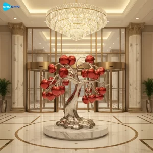 Steel Modern Fashion Polished Stainless Steel Apple Tree Sculpture Abstract Art Statue