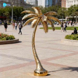 Steel Modern Large Polished Stainless Steel Palm Tree Sculpture For Custom Outdoor Cit