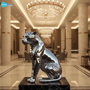 Steel Modern Mirror Polished Stainless Steel Cheetah Animal Sculpture For Home Decorat