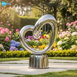Steel Modern Outdoor Mirror Polished Stainless Steel Heart Sculpture With Customizable