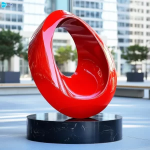 Steel Modern Polished Abstract Red Loop Sculpture Stainless Steel Art With Fashion Des