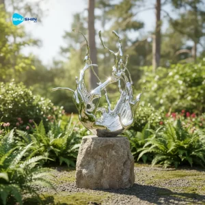 Steel Modern Polished Stainless Steel Abstract Wave Sculpture Model With Irregular Sha