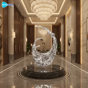 Steel Modern Polished Stainless Steel Animal Crescent Lighting Art Sculpture