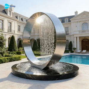 Steel Modern Polished Stainless Steel Circular Fashion Water Curtain Fountain Sculptur