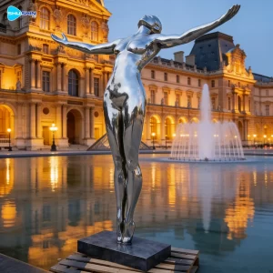 Steel Modern Polished Stainless Steel Human Art Sculpture Customized Size Hotel Commer