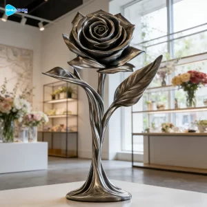 Steel Modern Stainless Steel Welded Electroplated Rose Sculpture For Outdoor Garden Ar