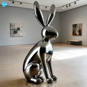 Steel Modern Welded Stainless Steel Rabbit Animal Sculpture Custom Made Polished Statu