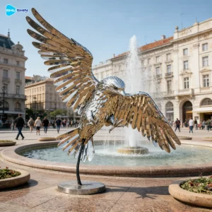Steel Outdoor Decorative Eagle Sculpture Custom Modern Polished Stainless Steel Public