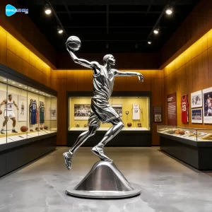 Steel Polished Stainless Steel Fashion Men Basketball Player Dunk Modern Sculpture
