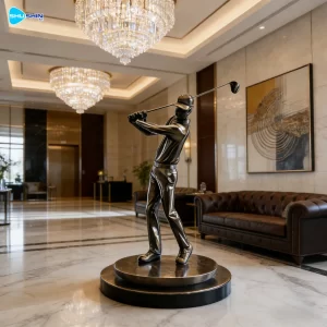 Steel Polished Stainless Steel Modern Art Golfer Sculpture With Customized Design