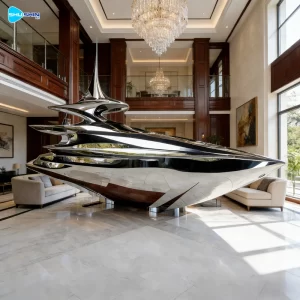 Steel Polished Stainless Steel Yacht Sculpture Customized Shape Fashion Art Modern