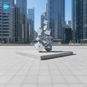 Steel Shushin Modern Polished Stainless Steel Sculpture Large Irregular Shape Outdoor 