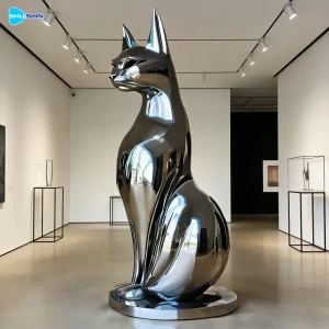 Steel Welded Polished Custom Stainless Steel Sitting Cat Statue