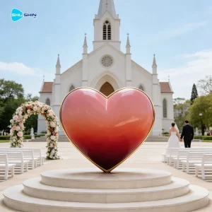 Steel Wholesale Large Polished Stainless Steel Red Love Heart Sculpture Model Romantic