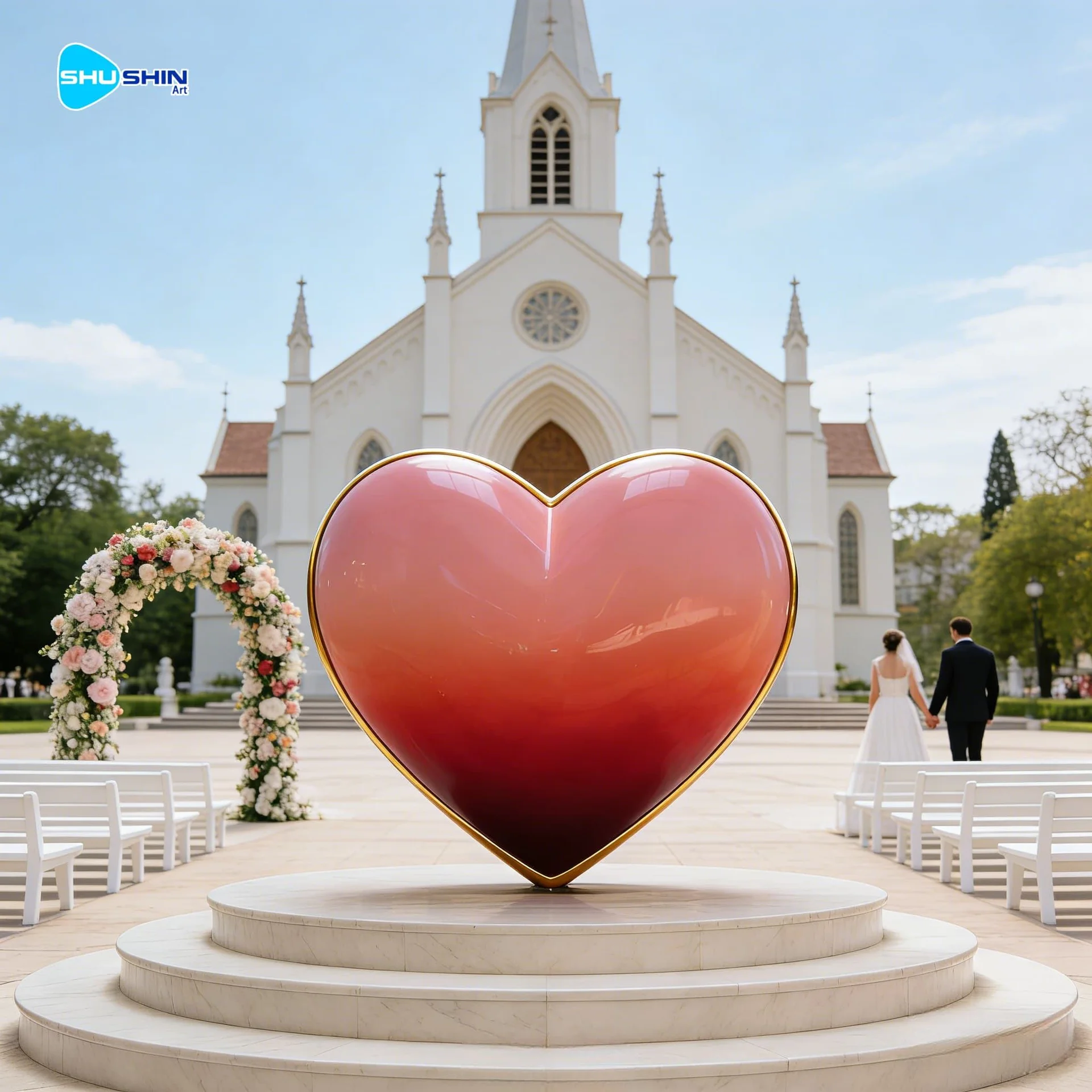 Steel Wholesale Large Polished Stainless Steel Red Love Heart Sculpture Model Romantic